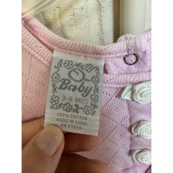 Vintage O Baby Romper Jumpsuit Eyelet Ruffle Baby Girl‎ Cotton Pink 3-6 Months - Picture 3 of 6